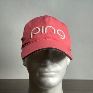 PING Golf Hat Coral Pink Logo Performance Strapback Vented 110 FlexFIT